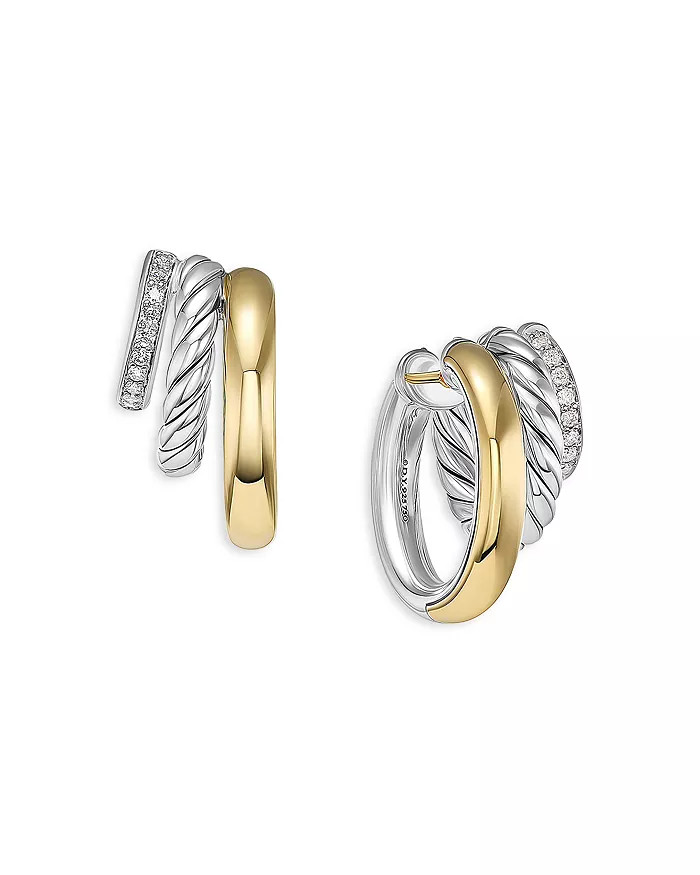 DY Mercer Three Row Huggie Hoop Earrings in Sterling Silver with 18K Yellow Gold and Pavé Diamon... | Bloomingdale's (US)