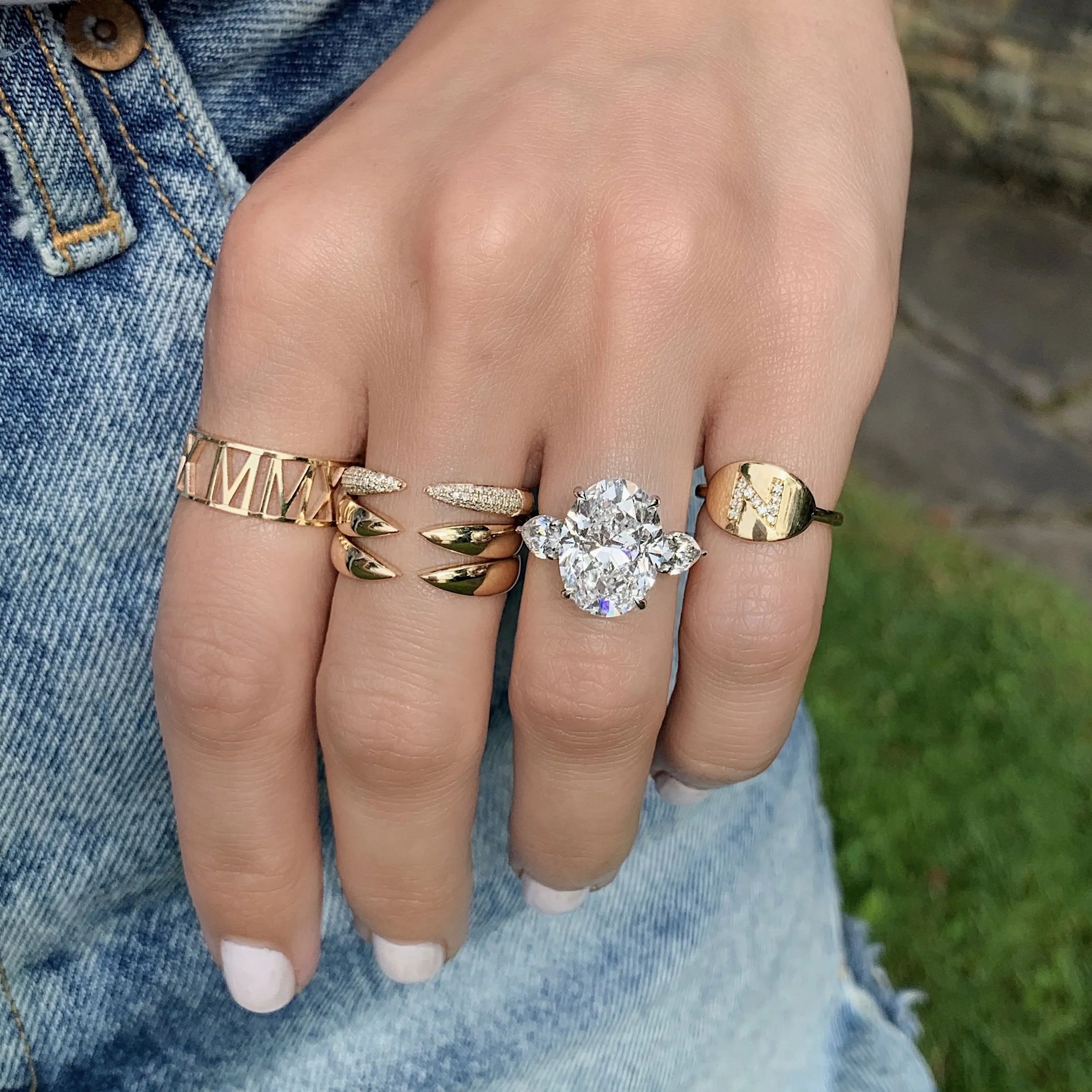 Triple Row Diamond Claw Ring | Ring Concierge