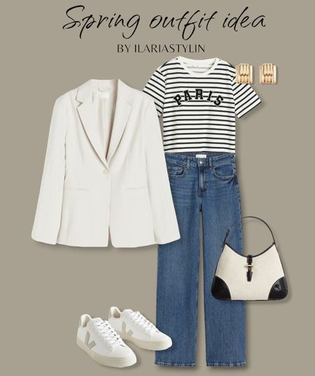 SPRING OUTFIT IDEA 🕊 | fashion inspo, transitional outfit, spring outfit, spring fashion, spring style, outfit idea, outfit inspo, classic ootd, casual chic ootd, casual chic outfit, workwear outfit, white blazer, cream blazer, oversized blazer, striped t-shirt, blue jeans, mom jeans, veja campo, white sneakers, low top sneakers, canvas bag, shoulder bag, handbag, h&m, style inspo, women fashion

#LTKSeasonal #LTKstyletip #LTKworkwear