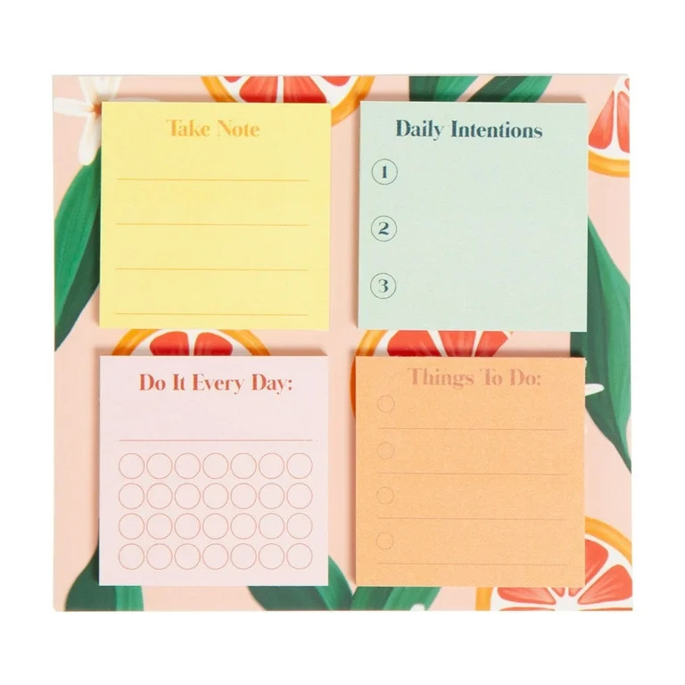 U Brands Mini Sticky Notes, Set of 4, 1.4 x 1.4 in., 25 Sheets Each, Painted Fruits Design - Wa... | Walmart (US)