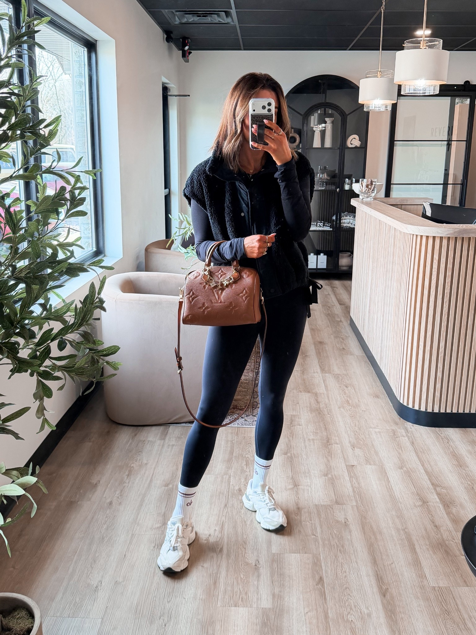 Leggings-small
Top-medium
Vest-small
Sneakers-size down 1/2 size! 

#LTKActive #LTKootd #LTKSaleAlert