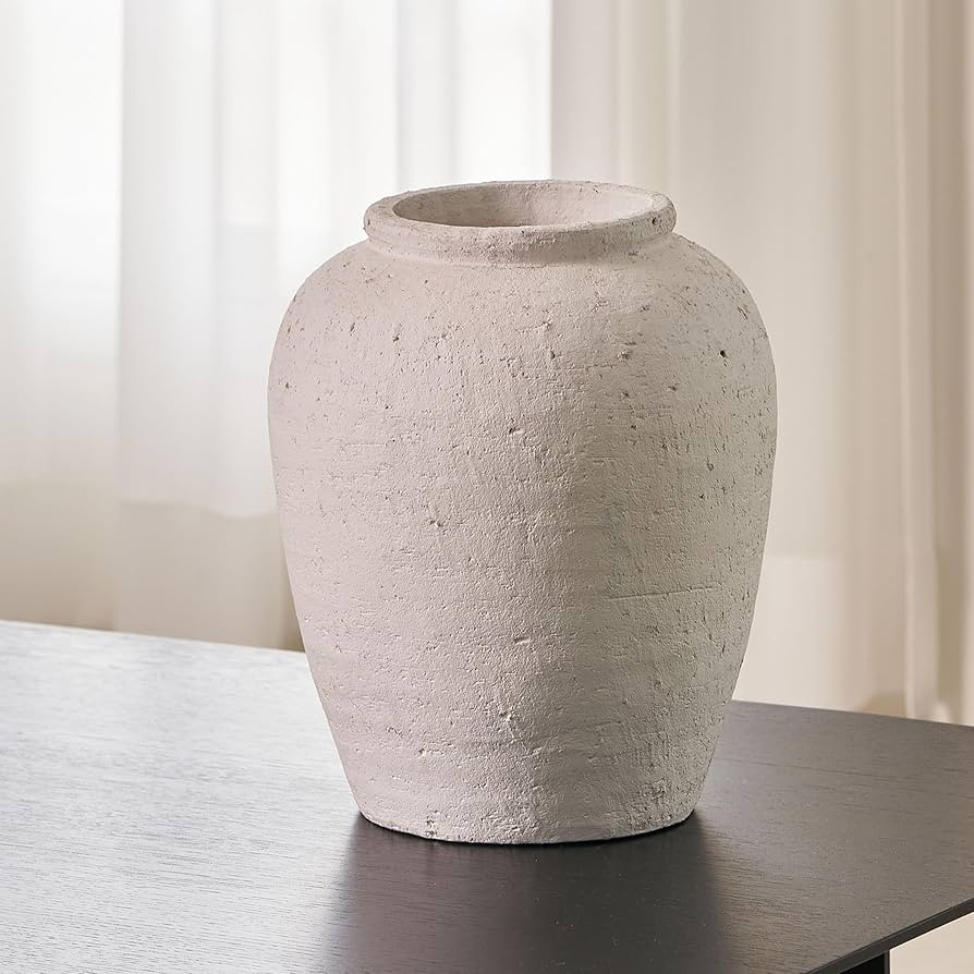 LB2 Large White Ceramic Vase, 11.8" Tall Zen Style vase, Terra Cotta Pitcher Vase, Distressed Far... | Amazon (US)