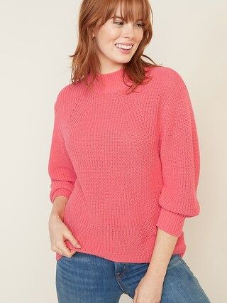 Textured Mock-Neck Blouson-Sleeve Sweater for Women | Old Navy (US)