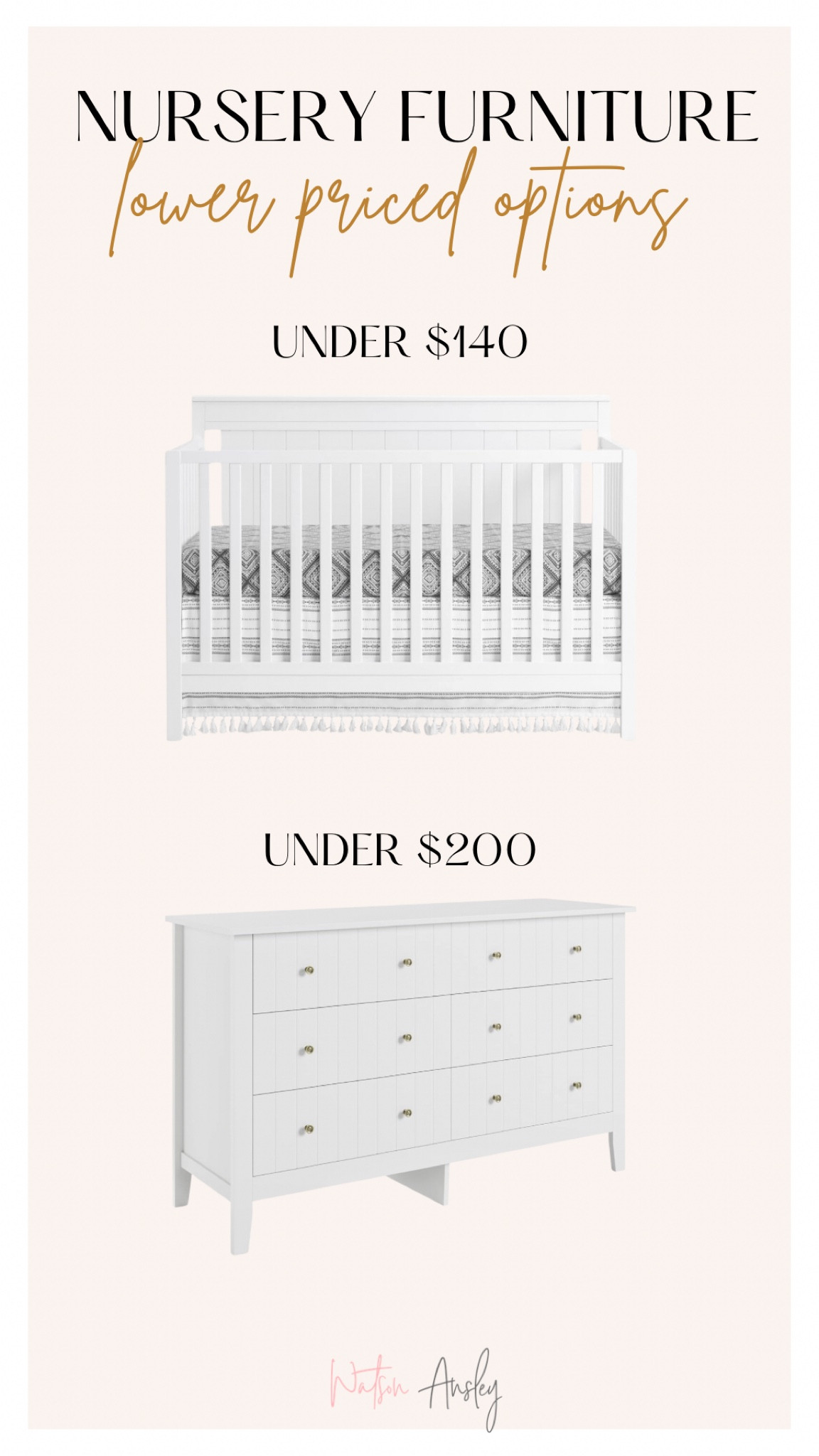 We grabbed a new temporary crib & dresser for a super low price for the time being until Knox is out of his nursery furniture. If you’re also looking for less expensive options, check these out 

We plan to get a changing table topper for the dresser too!

Click below to shop!


#LTKBaby #LTKKids #LTKHome