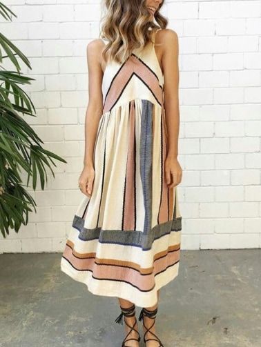 Wide Striped Sleeveless Shift Dress | Romwe