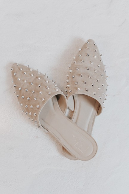 Amie Faux Suede Grey Studded Mules | Magnolia Boutique