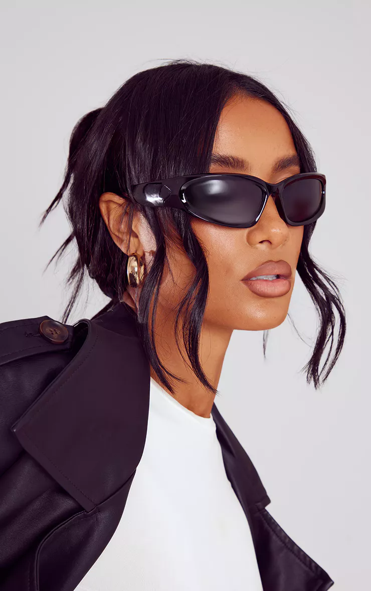 PRETTYLITTLETHING Black Monogram Square Frame Sunglasses