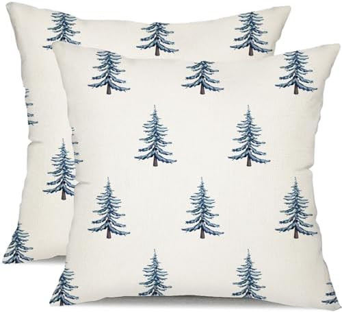 DFXSZ Christmas Pillow Covers 18x18 inch Set of 2 Winter Blue Christmas Tree Decorative White Thr... | Amazon (US)