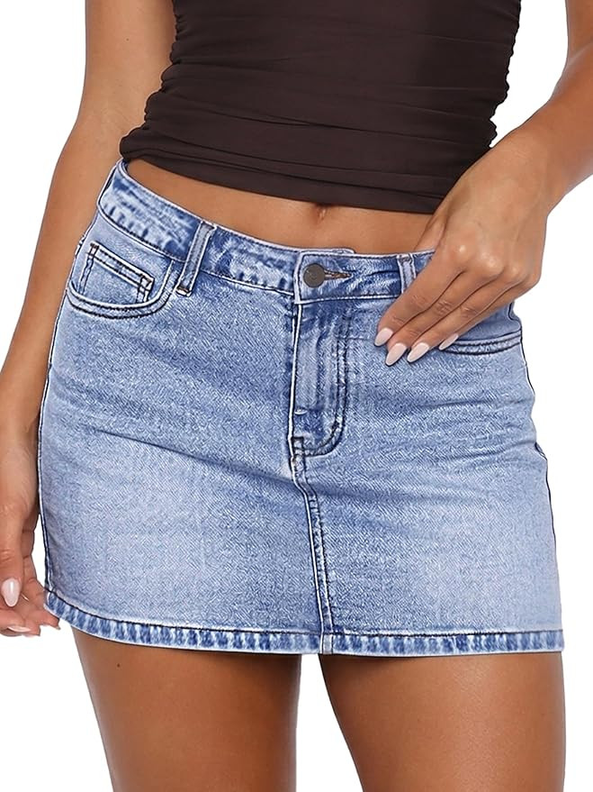 ELLEVEN Denim Mini Skirt for Women,High Stretch Low Rise Sexy Bodycon Jean Skirt with Pockets Cas... | Amazon (US)