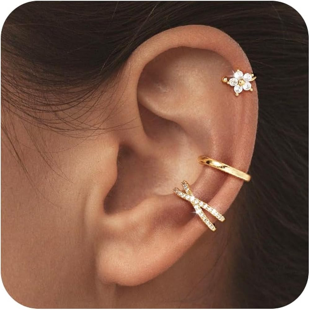 14K Gold Plated Ear Cuff Earrings for Women, Dainty Ear Cuffs Clip on Earrings Non Piercing Trend... | Amazon (US)