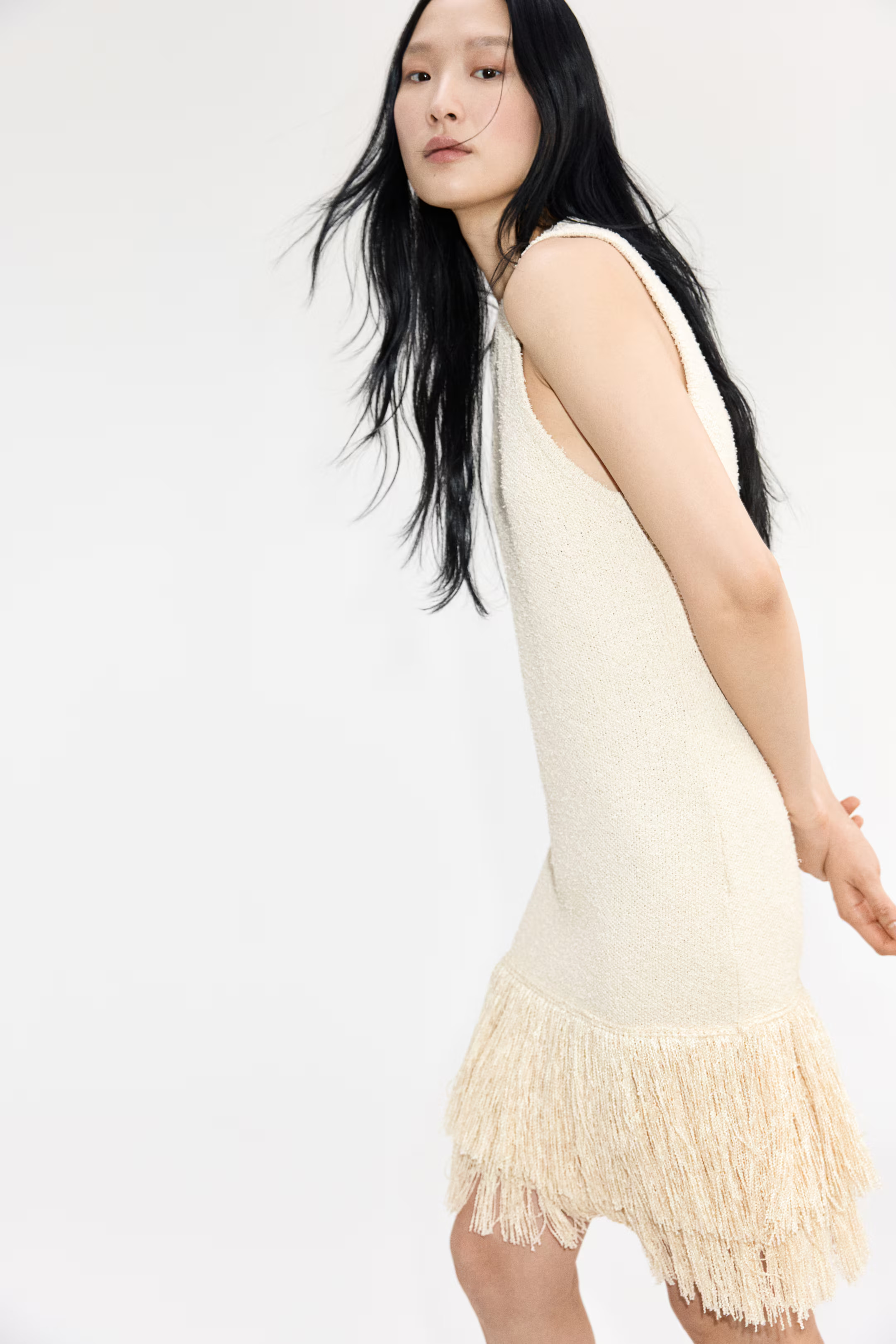 Fringe-Trimmed Knit Dress - Light beige - Ladies | H&M US | H&M (US + CA)