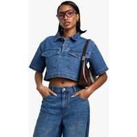 Womens Cropped Denim Shirt - Blue - 12 | boohoo (US & Canada)