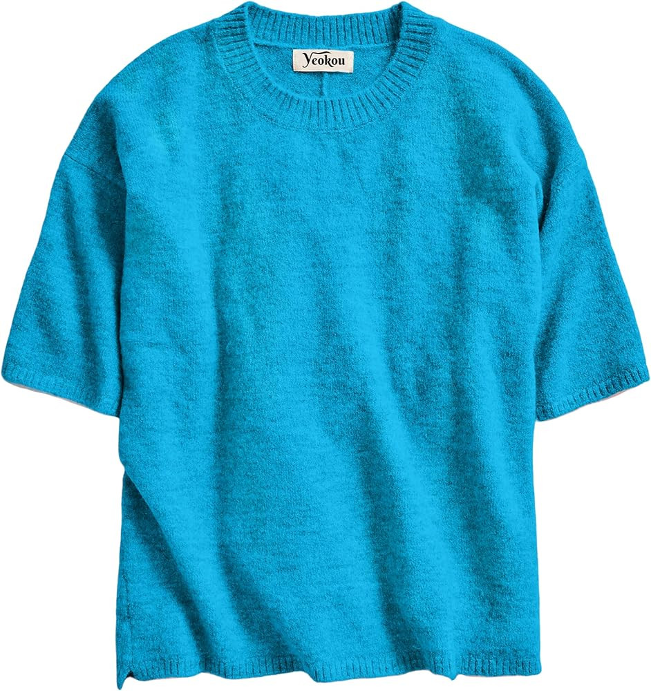 Yeokou Women Sweater Tee Casual Crewneck Short Sleeve Pullover Top Ribbed Knit Loose Shirt | Amazon (US)