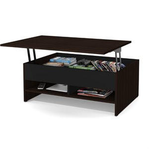 Bestar Small Space Lift-Top Coffee Table in Dark Chocolate and Black | Homesquare