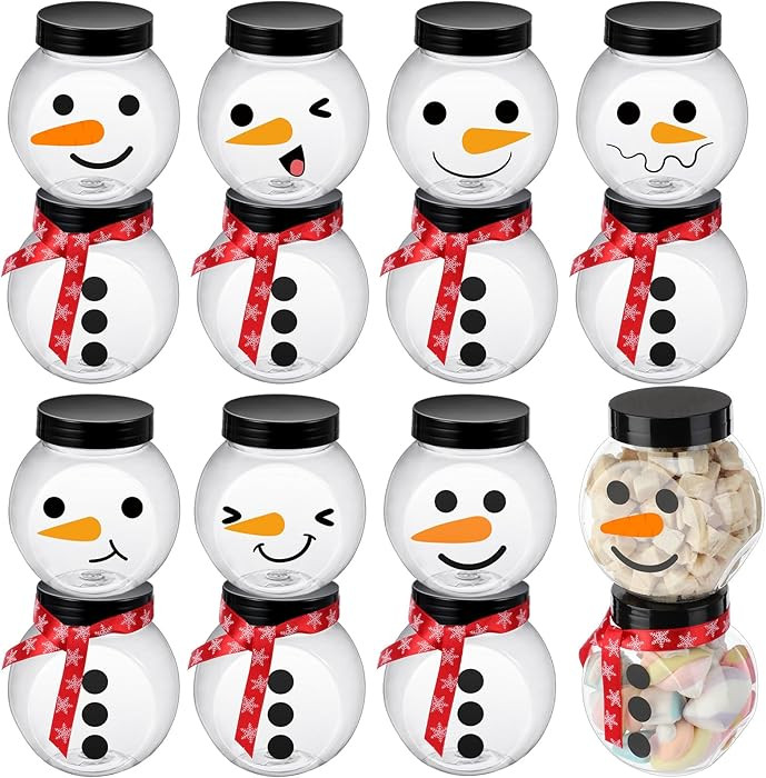 12 Pcs Plastic Candy Jars for Christmas Party Favors Snowman Christmas Candy Jars with Lids,Stick... | Amazon (US)