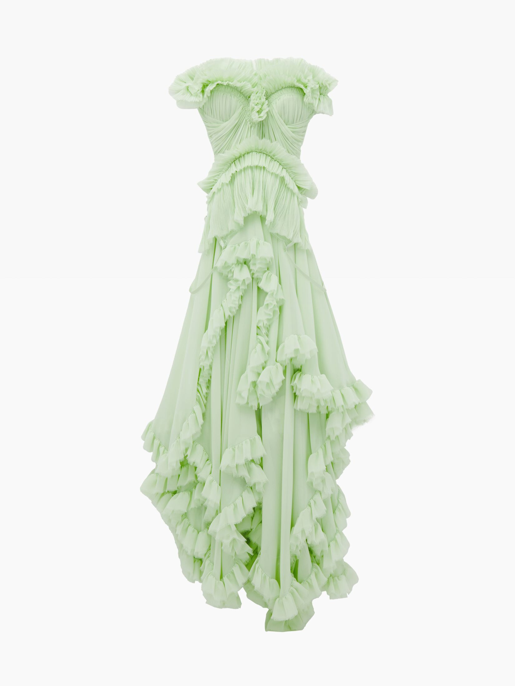Women's Ruffled Evening Dress in Light Green | Alexander McQueen