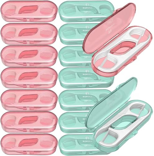 14 Packs Travel Dental Floss Pick Case, Holder, Come with 140pcs Premium QUALIALL Toothpick Flossers for Adults Teeth Cleaning, Sealed Portable Refillable, Green, Pink. | Amazon (US)