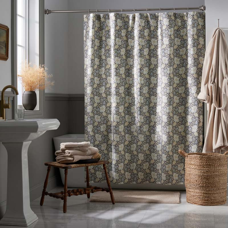 Tapestry Floral Garment Washed Cotton Percale Shower Curtain - Ivory Multi | The Company Store
