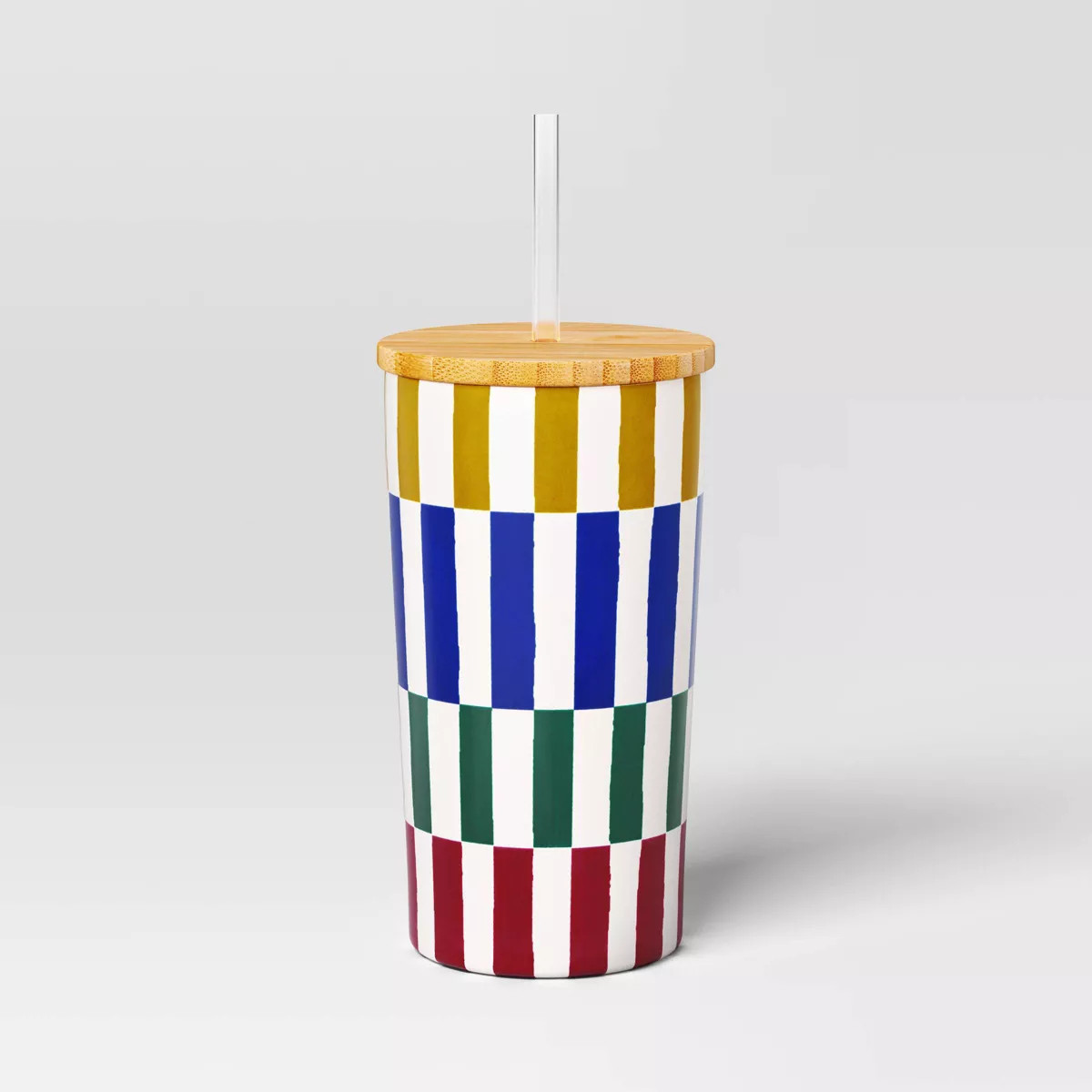 17.5 fl oz Stainless Steel Rectangle Checks Straw Tumbler with Bamboo Lid - Room Essentials™ | Target