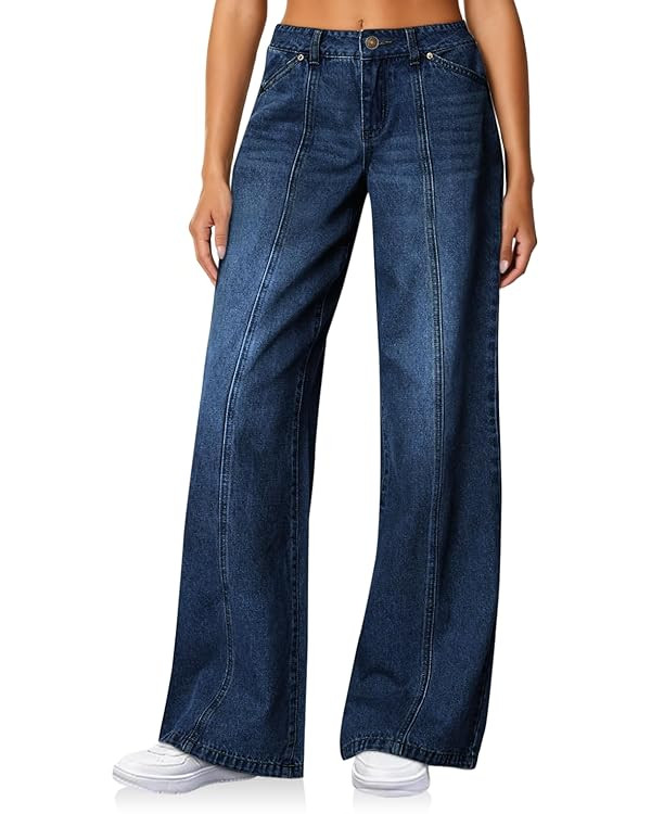 Cicy Bell Womens Wide Leg Jeans High Waisted Baggy Stretchy Front Seam Denim Pants with Pockets | Amazon (US)