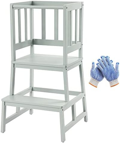 COSYLAND Kids Kitchen Step Stool Nursery Helper with Gloves Removable Anti-Drop Railing Safety Rail, | Amazon (US)
