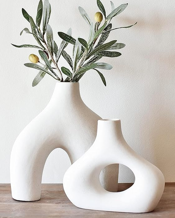 Carrot's Den Donut Vase, Set of 2 - White Large Ceramic Vase - Minimalist Nordic, Hollow | Table ... | Amazon (US)