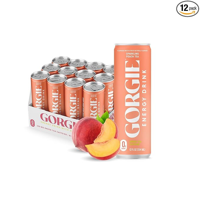 GORGIE Sugar Free Natural Energy Drinks, Peach (12 Pack) - Healthy Energy Drinks - Natural Coffee... | Amazon (US)