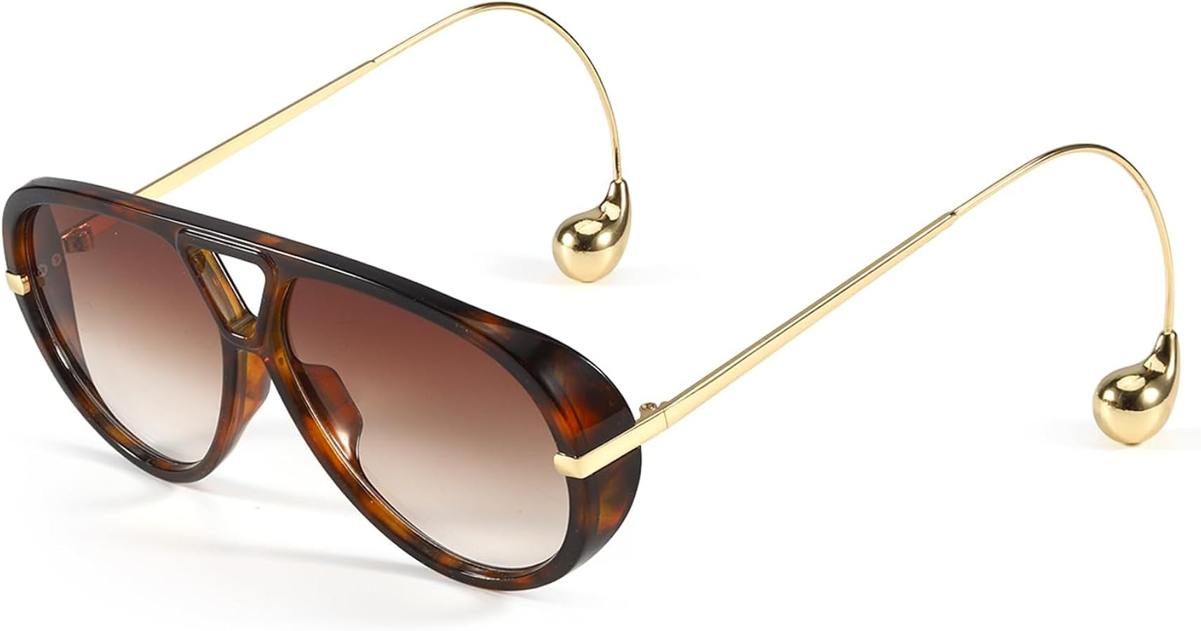 Oversized Aviator Sunglasses for Women With Earring Trendy Large Big Double Bridge 2025 Designer ... | Amazon (US)