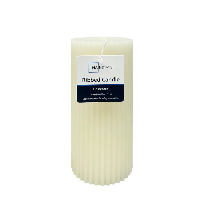 Mainstays Unscented Ribbed Pillar Candle, 3 inches x 6 inches Height, Ivory | Walmart (US)