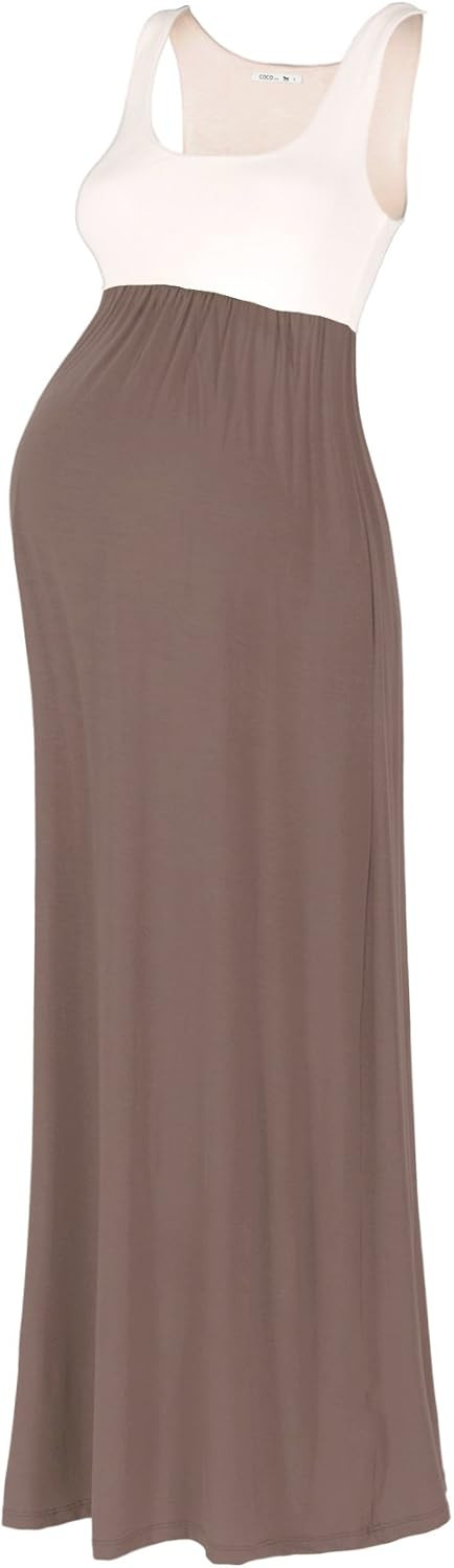 Beachcoco Women's Maternity Long Dress – Sleeveless Empire Waist Pregnancy Contrast Tank One Pi... | Amazon (US)