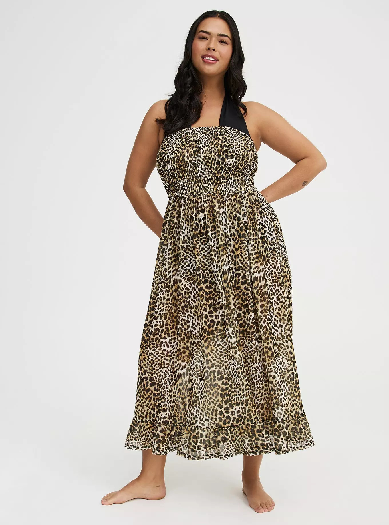 Mesh Smocked Swim Maxi Cover-Up | Torrid (US & Canada)