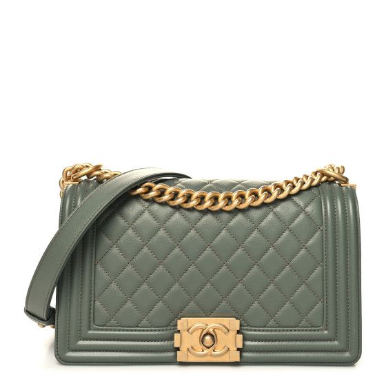 Calfskin Quilted Medium Boy Flap Dark Green | FASHIONPHILE (US)