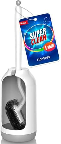 HAMITOR Toilet Bowl Brush Holder Set: Bathroom Deep Cleaning Toilet Cleaner Scrubber Under Rim wi... | Amazon (US)