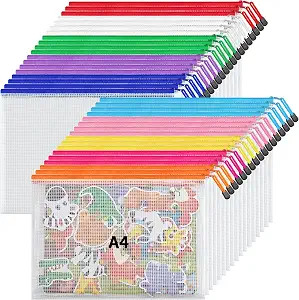 JARLINK A4 Letter Size 36 Pack 10 Colors Zipper Mesh Document Pouch, Mesh Bags for Board Games & ... | Amazon (US)