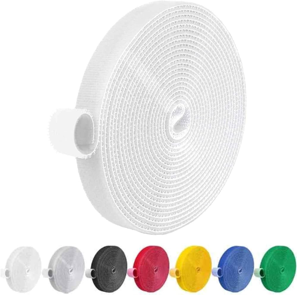 White 32FT Reusable Fastening Tape Cable Ties Double-Sided Hook-and-Loop Cable Management Tape St... | Amazon (US)