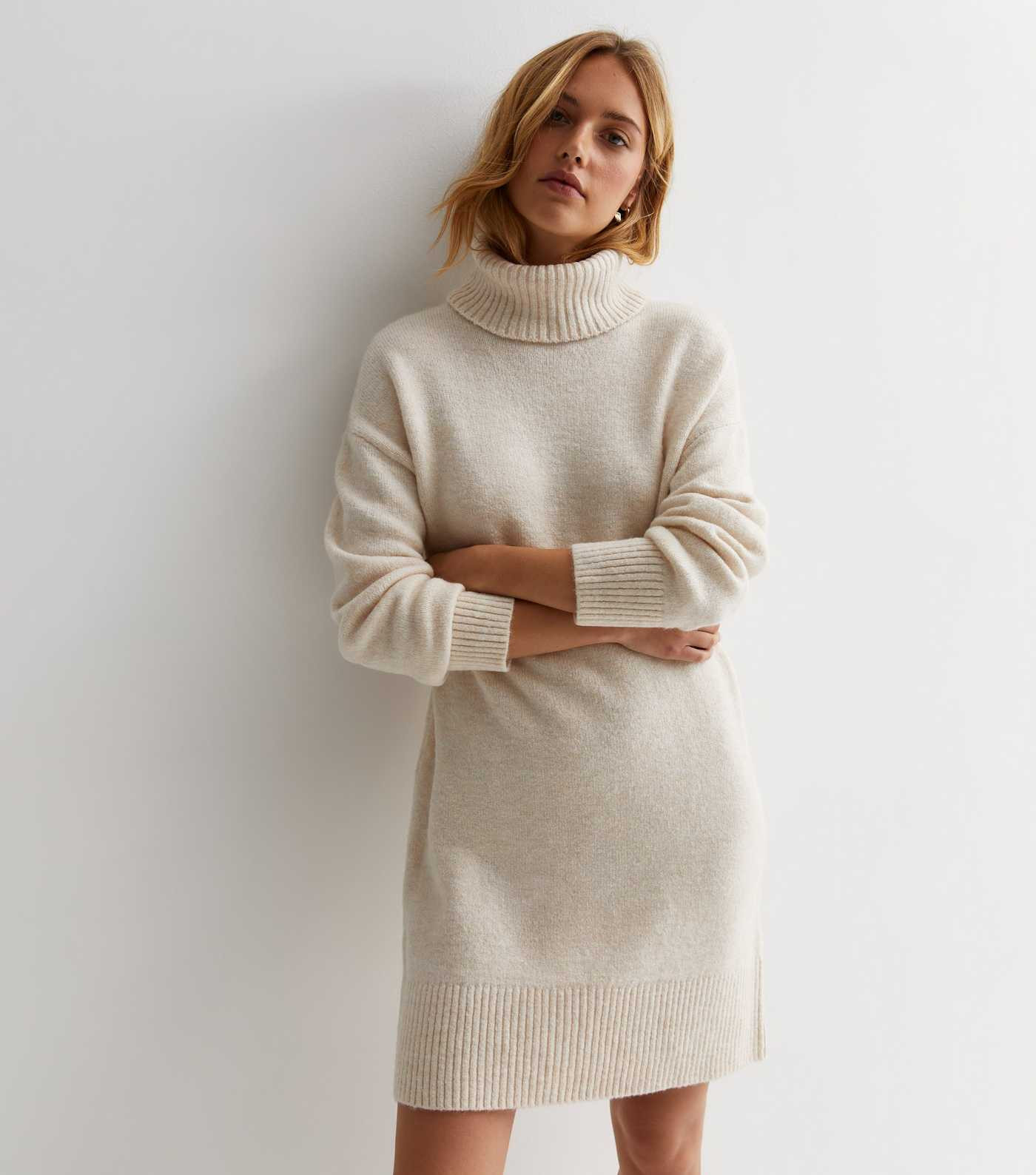 Cream Knit Roll Neck Long Sleeve Mini Dress
						
						Add to Saved Items
						Remove from Sav... | New Look (UK)