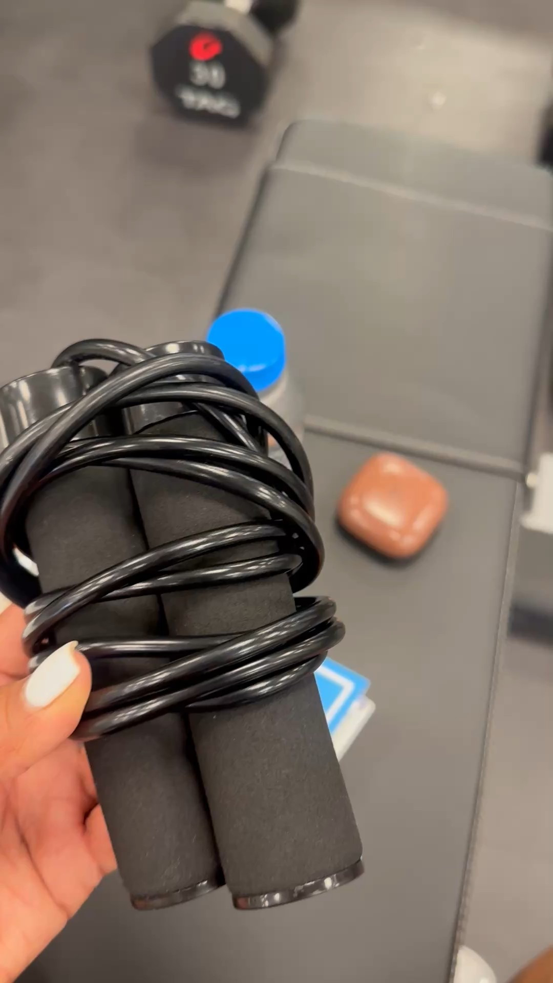 Gym go-to

#gymessentials #sweatinstyle #workoutessentials #jumpingrope #exercise #cardio 

#LTKStyleTip #LTKActive #LTKOver40