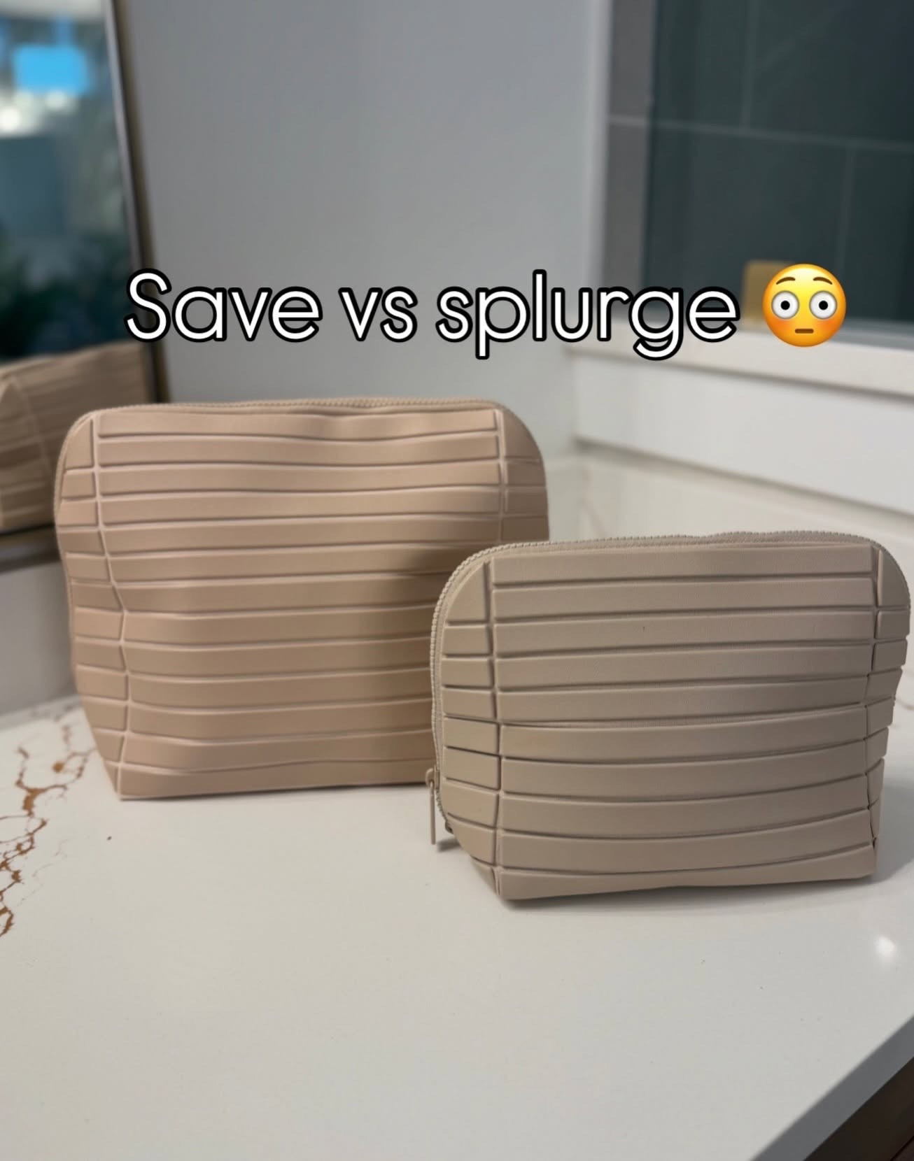 I put the save and splurge versions side by side and the similarity is kind of wild. Same sleek neutral look for your makeup bag, just at two very different price points.

makeup bag, cosmetic case, save vs splurge, beauty organizer, travel makeup bag, toiletry bag, beauty storage, travel essentials, neutral accessories, beauty finds, annabrstyle

#LTKootd #LTKselfcare #LTKTravel