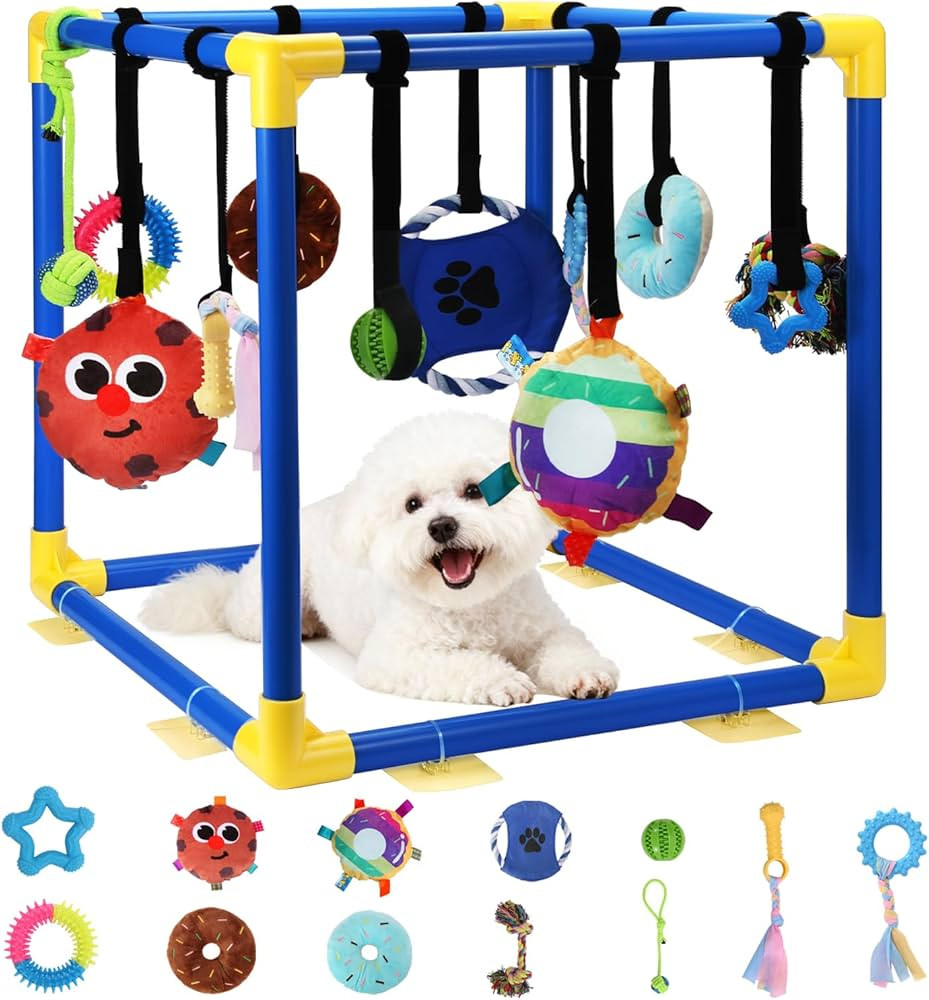 Puppy Play Gym with 12 Toys, Removable Dog Enrichment Playground, Interactive Indoor Training Act... | Amazon (US)