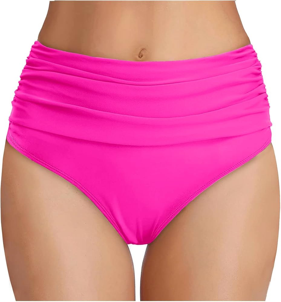 Tempt Me Women's High Waisted Bikini Bottom Tummy Control Ruched Bathing Suit Swim Bottom | Amazon (US)