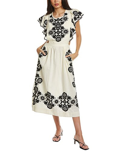 Manuela Apron Linen-Blend Midi Dress | Rue La La