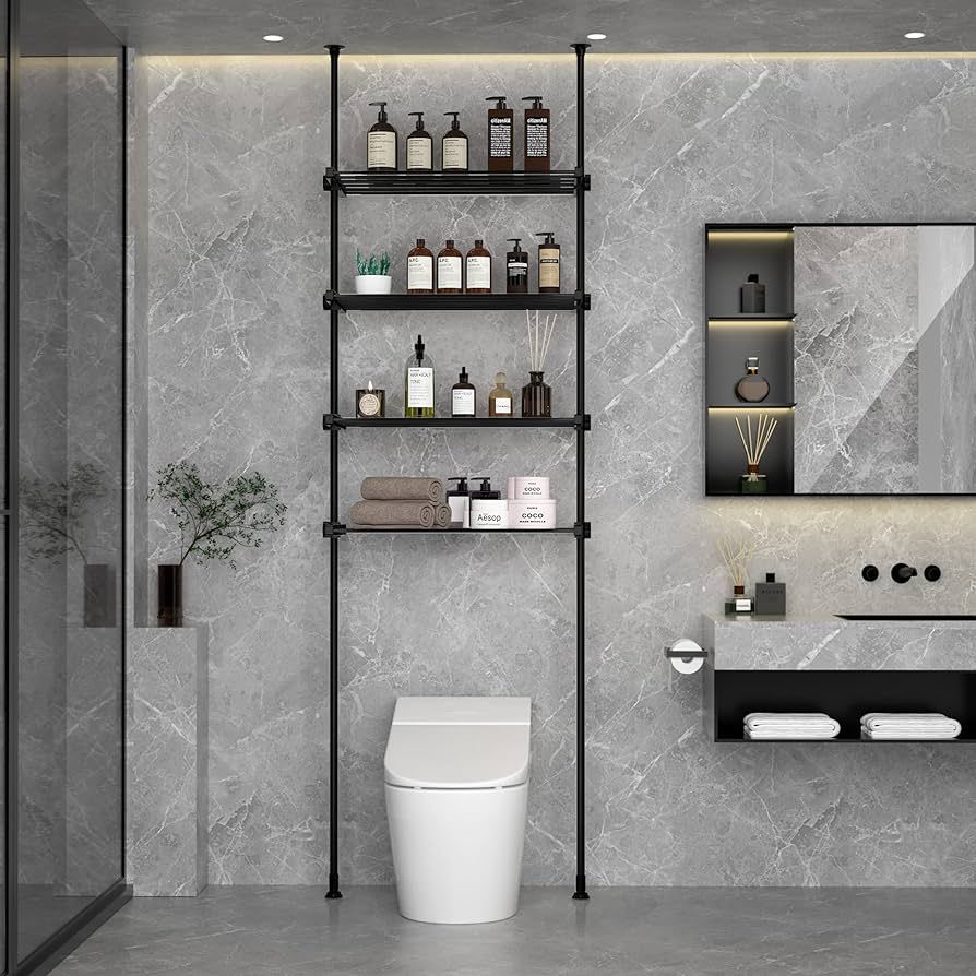Adjustable Over The Toilet Storage Floor to Ceiling, Freestanding Bathroom Organizer Over Toilet ... | Amazon (US)