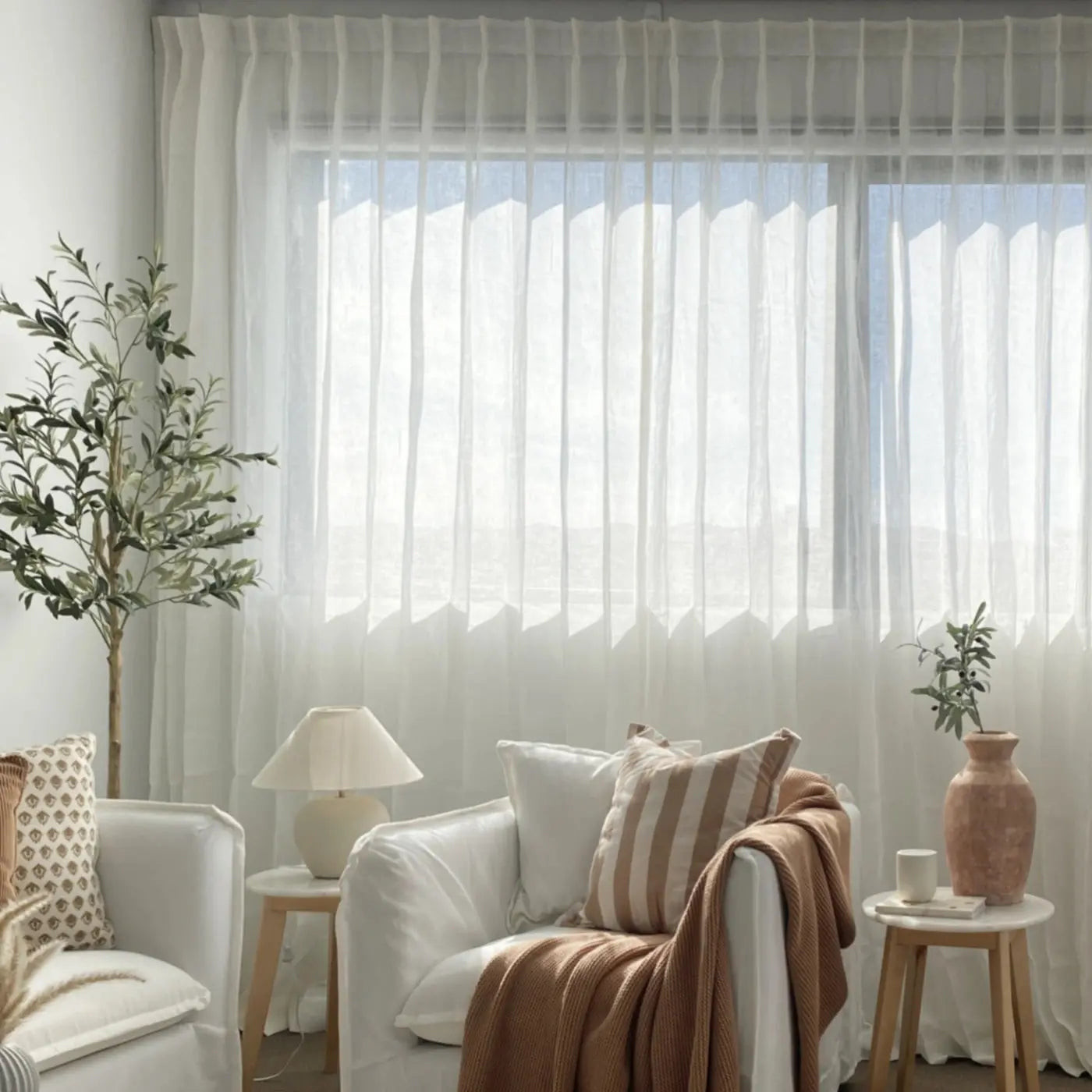 Joy 100% European Flax Linen Sheer Curtain Pleated | TWOPAGES