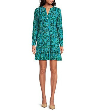 Ro's Garden Ines Soraya Print V-Neck Long Sleeve Button Front Mini Dress - S | Dillard's