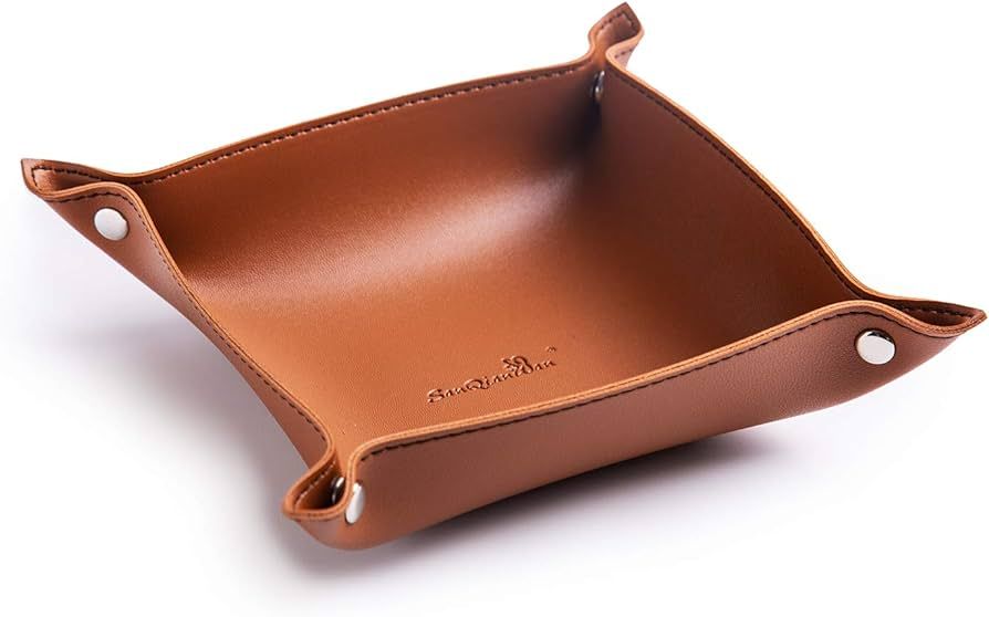 SANQIANWAN Leather Jewelry Valet Tray for Women and Man, Portable Entryway Table Tray Bedside Nig... | Amazon (US)