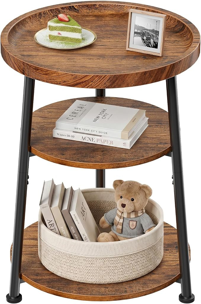 Round Side Table, 15.7in end Table for Living Room, Rustic Brown | Amazon (US)