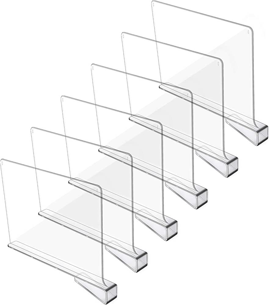 Hmdivor Upgraded 6 Pack Acrylic Shelf Dividers, Closet Shelf Organizer Closet Separator for Organ... | Amazon (US)