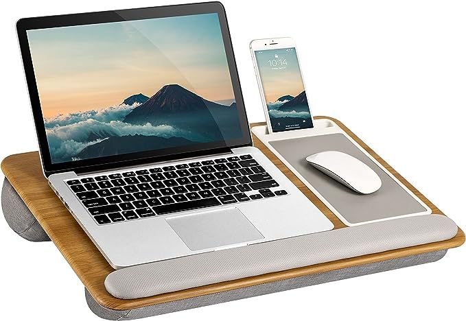 LapGear Home Office Pro Lap Desk with Wrist Rest, Mouse Pad, and Phone Holder - Oak Woodgrain - F... | Amazon (US)