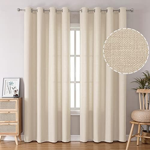 BGment Natural Faux Linen Curtains for Bedroom, Grommet Thick Linen Semi Sheer Drapes Light Filterin | Amazon (US)