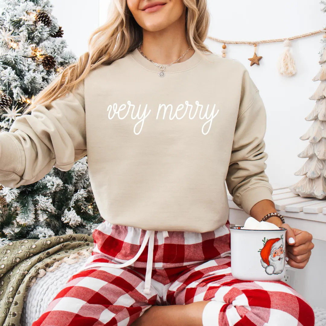 Very Merry Sweatshirt, Women's Merry Christmas Sweater, Cute Christmas Sweater, Cozy Christmas Sw... | Etsy (US)
